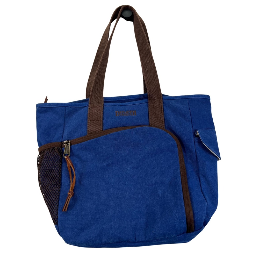 Duluth Trading Co Canvas Tote Bag Blue Brown Utility Workwear Carryall Organizer